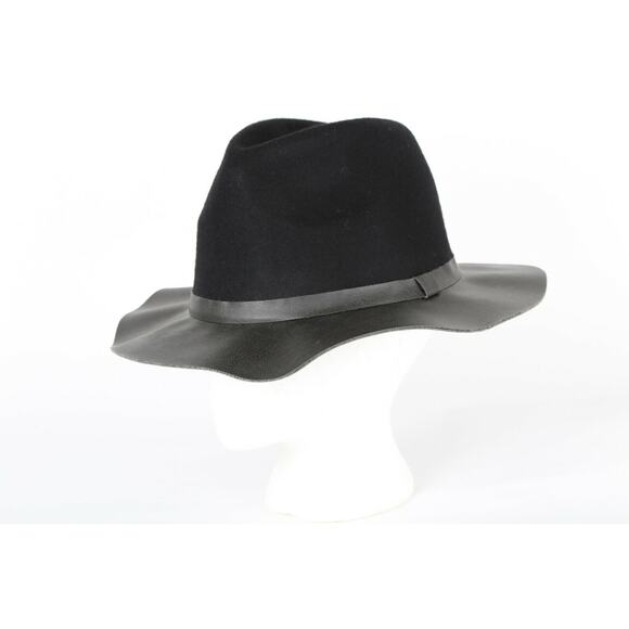 Vintage ABS Black Wool Faux Leather Fedora Hat One Size Classic Chic Style main image 6